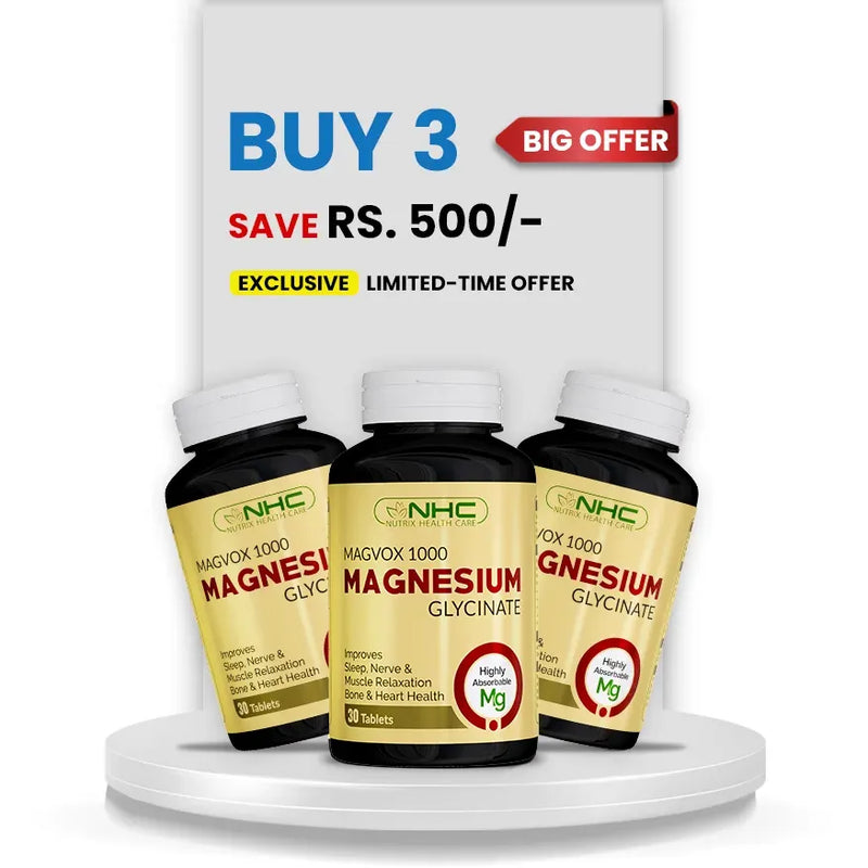 Magvox Saver Pack – 3 Bottles Magnesium Glycinate 1000mg
